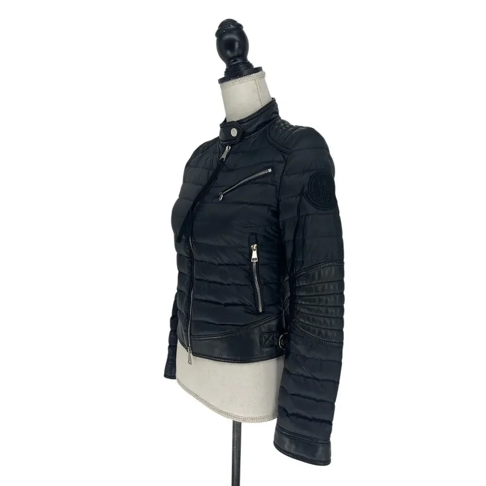 Moncler Citrouille Leather & Down‎ Moto Jacket Size 00 (US XXS)